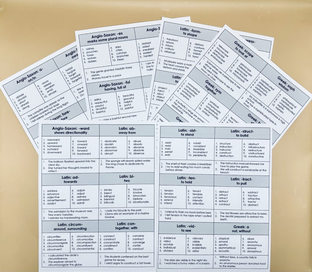 morphology dictation lists 1